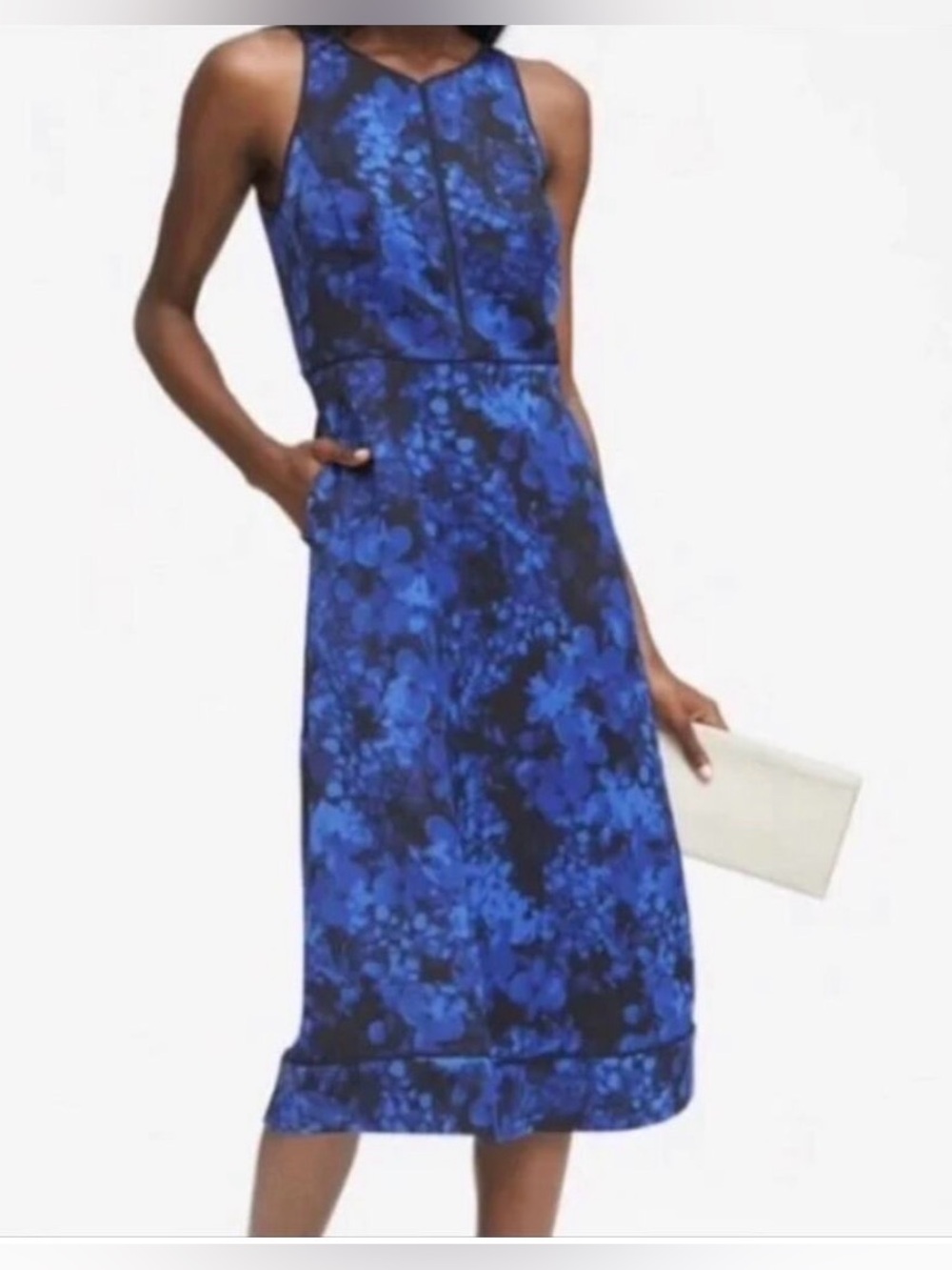 Banana Republic Dark Blue Floral Midi Dress, size 4